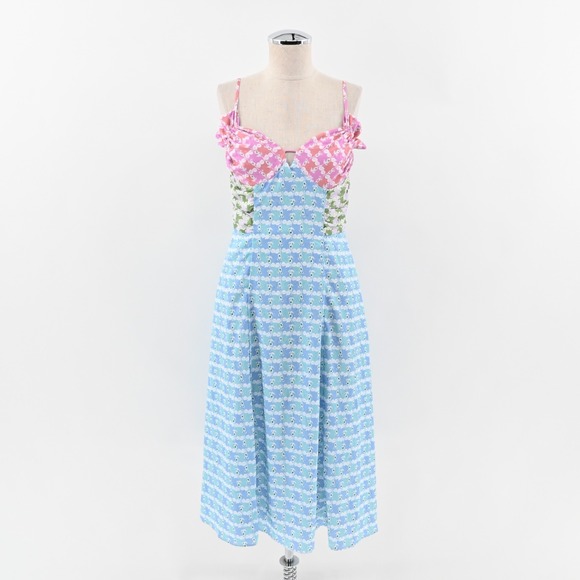 English Factory Dresses & Skirts - ENGLISH FACTORY Dress Sz S Pastels Floral‎ Print Satin Sleeveless Midi Blue Pink